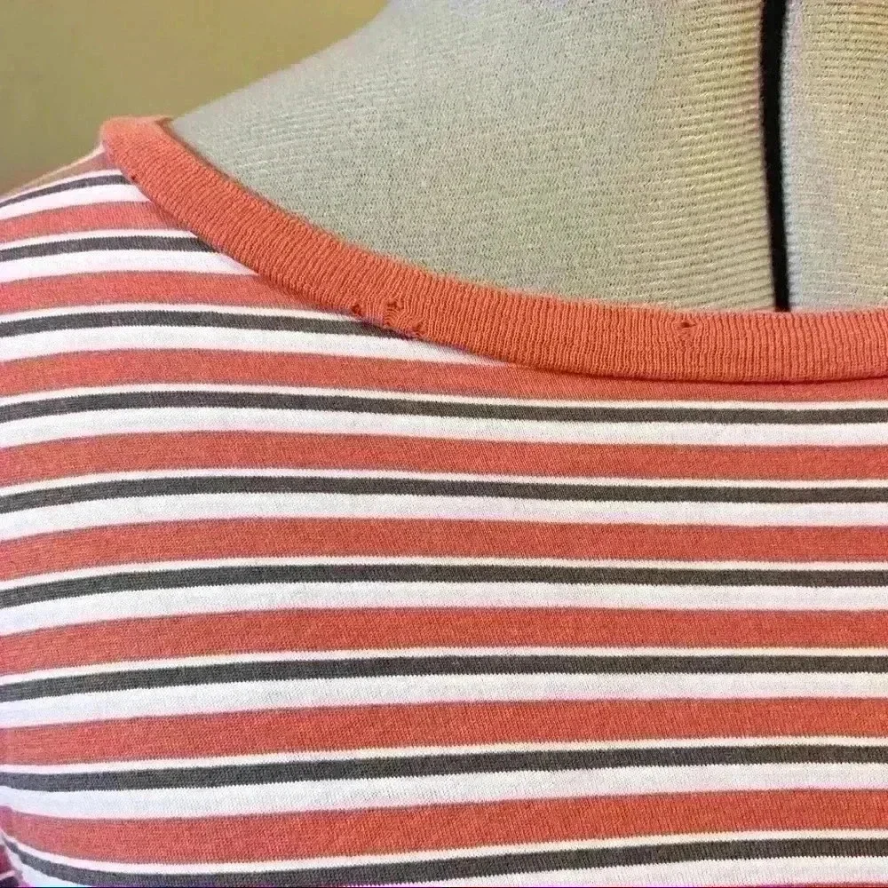 Polo Ralph Lauren T-Shirt Large Thrashed Distressed Striped Short Sleeve Cotton.